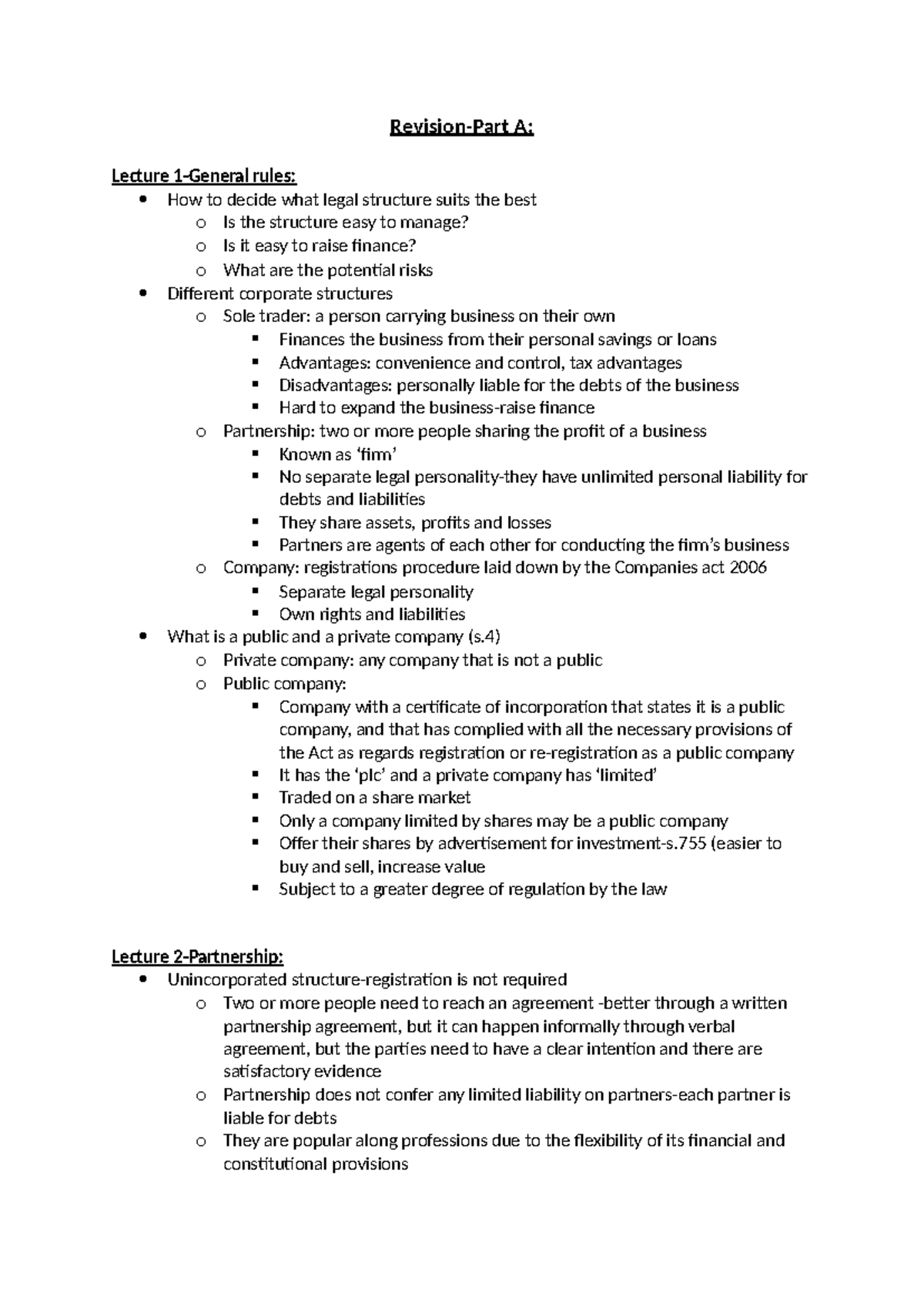 Company Law Lecture Notes: Corporate Structures & Shareholder Rights ...