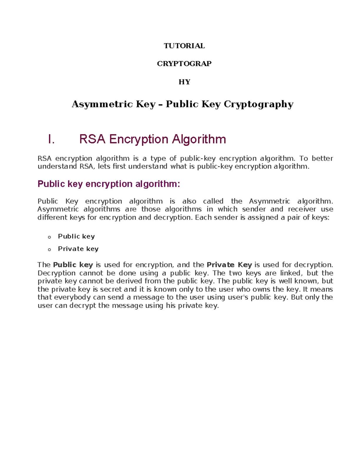 Tut07 Public Key Cryptof - TUTORIAL CRYPTOGRAP HY Asymmetric Key ...
