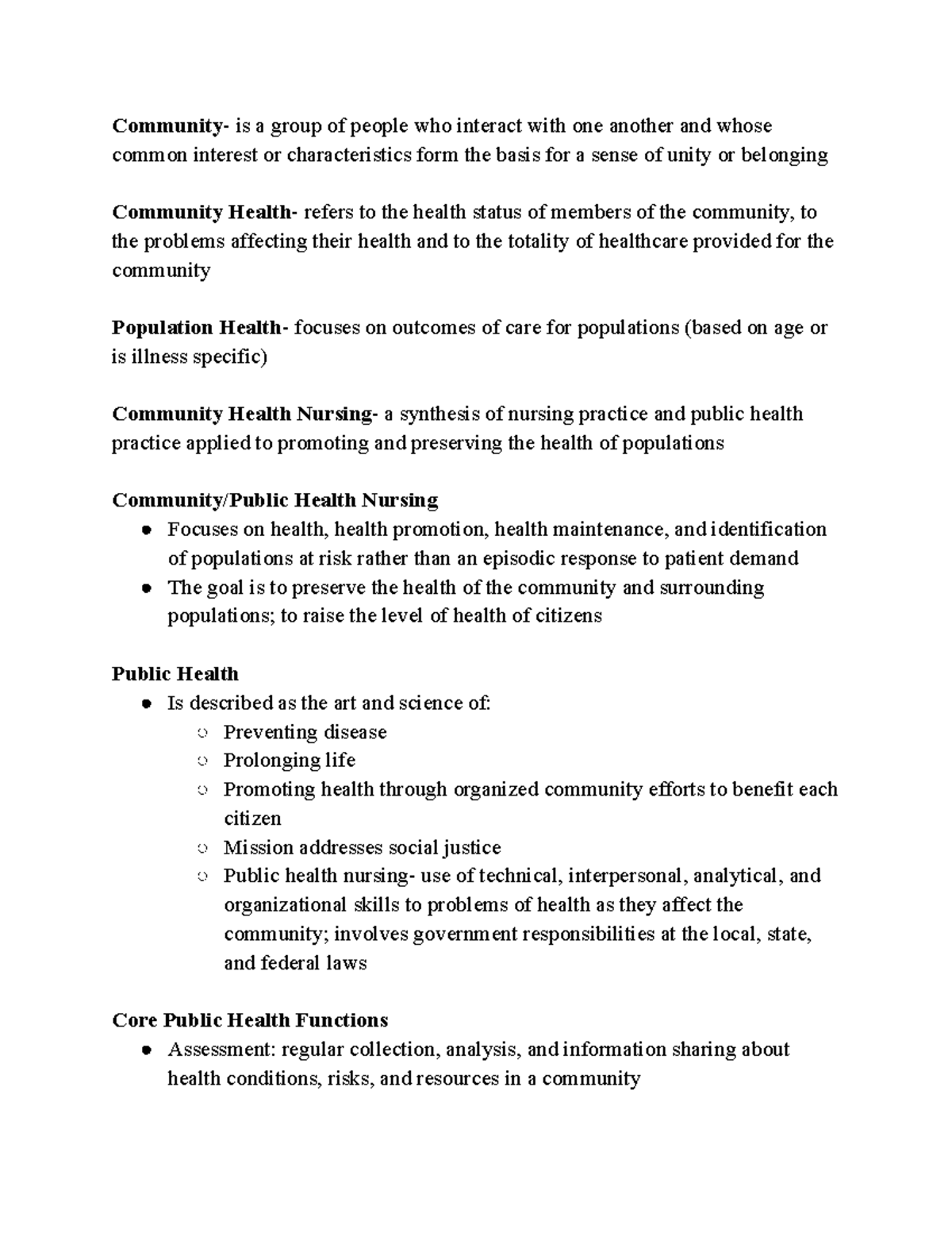Community Health Exam 1: Key Concepts and Historical Perspectives - Studocu