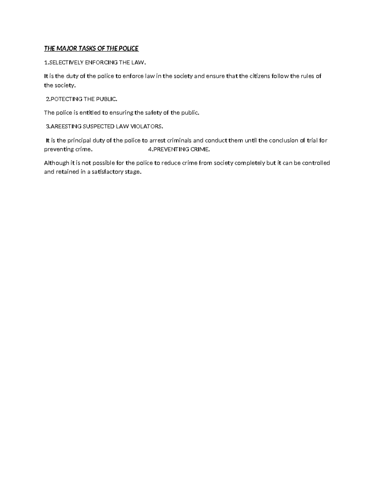 ROLE OF THE Police - none - THE MAJOR TASKS OF THE POLICE 1 ENFORCING ...
