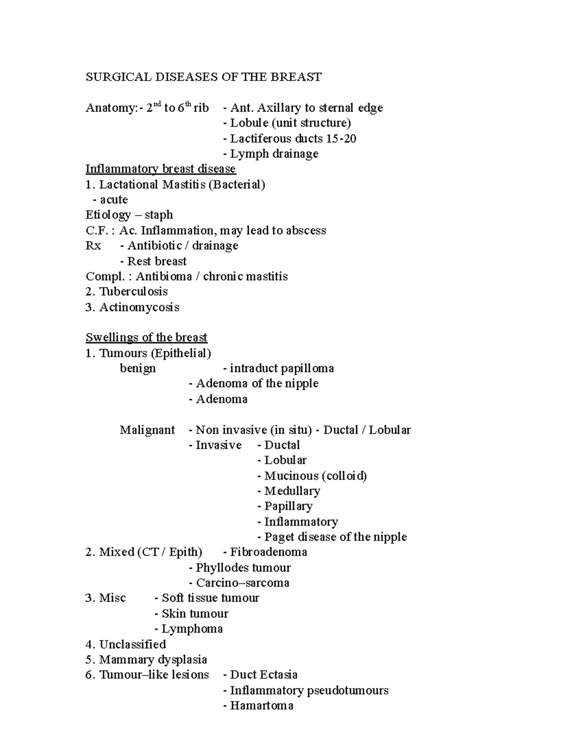 Surgical Diseases of the Breast - Comprehensive Study Notes - Studocu