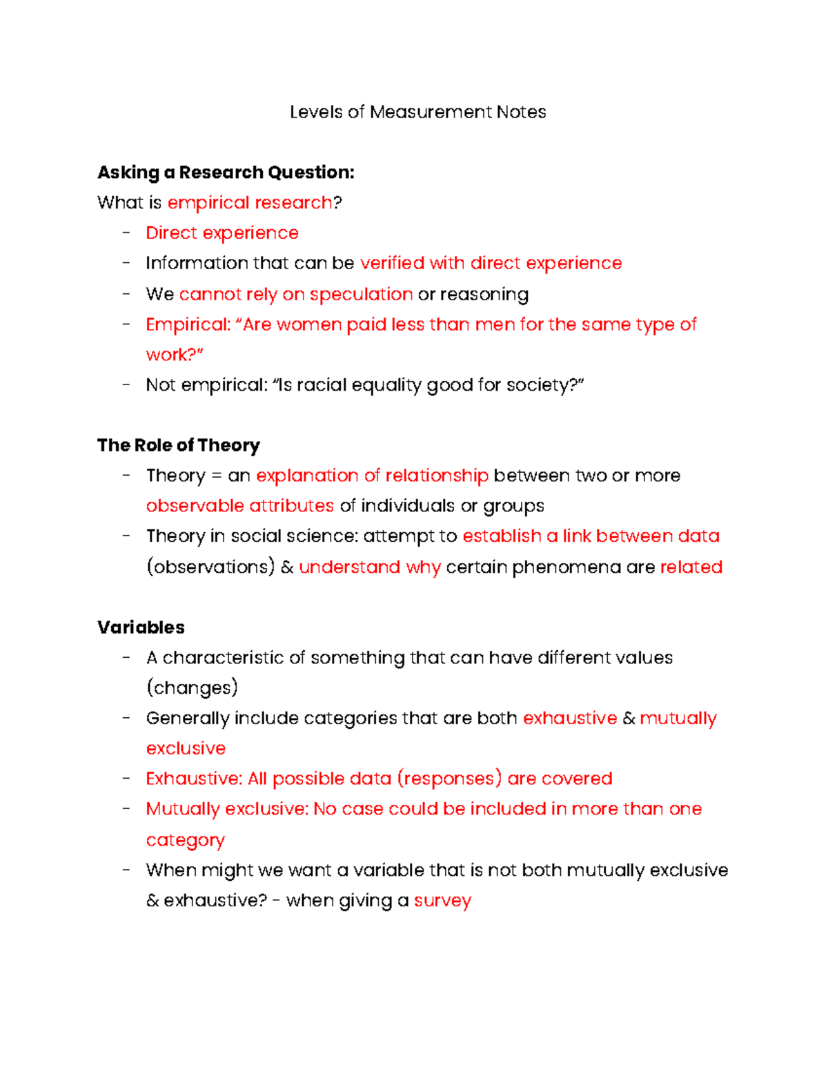 Levels of Measurement in Empirical Research - Notes & Overview - Studocu
