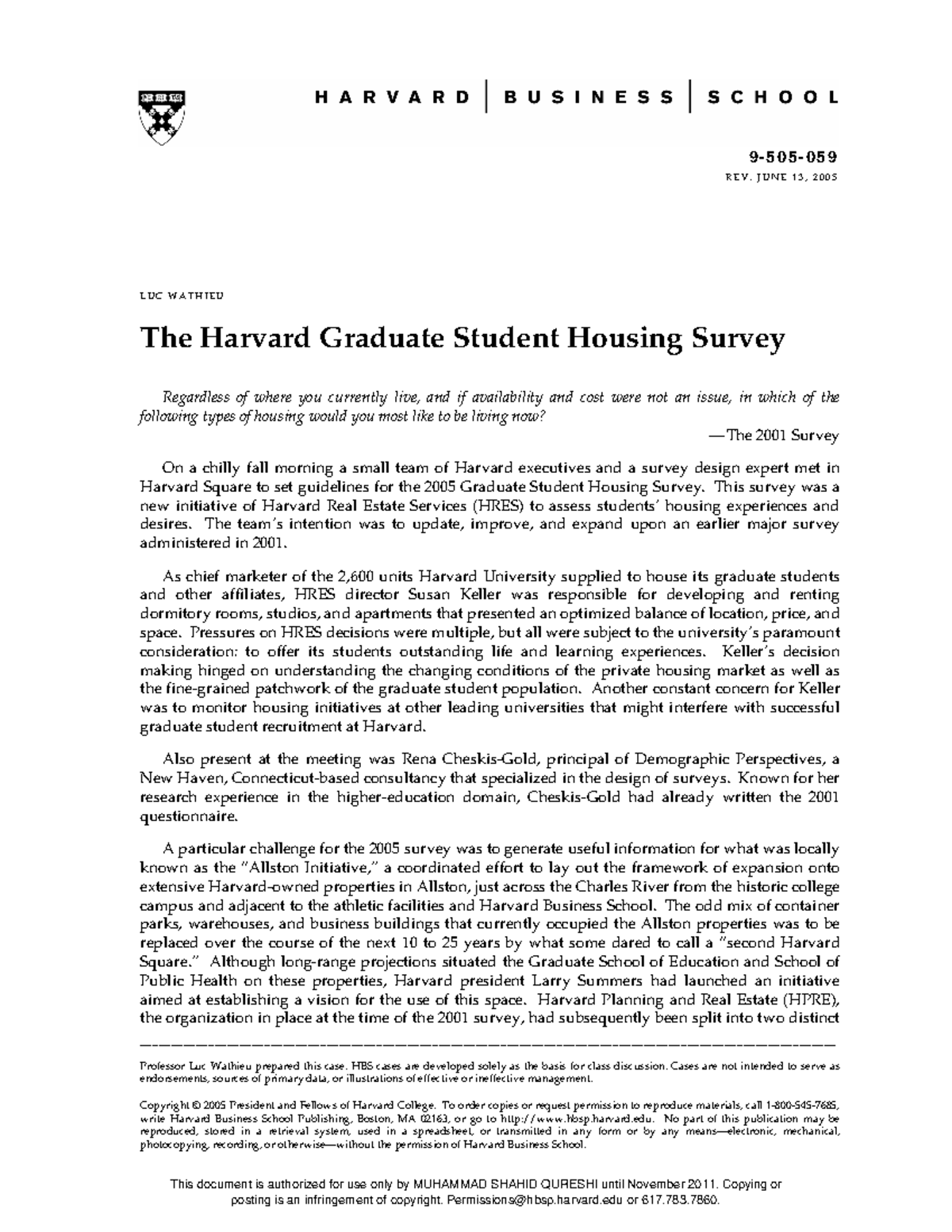 The harvard graduate student housing survey - This document is ...
