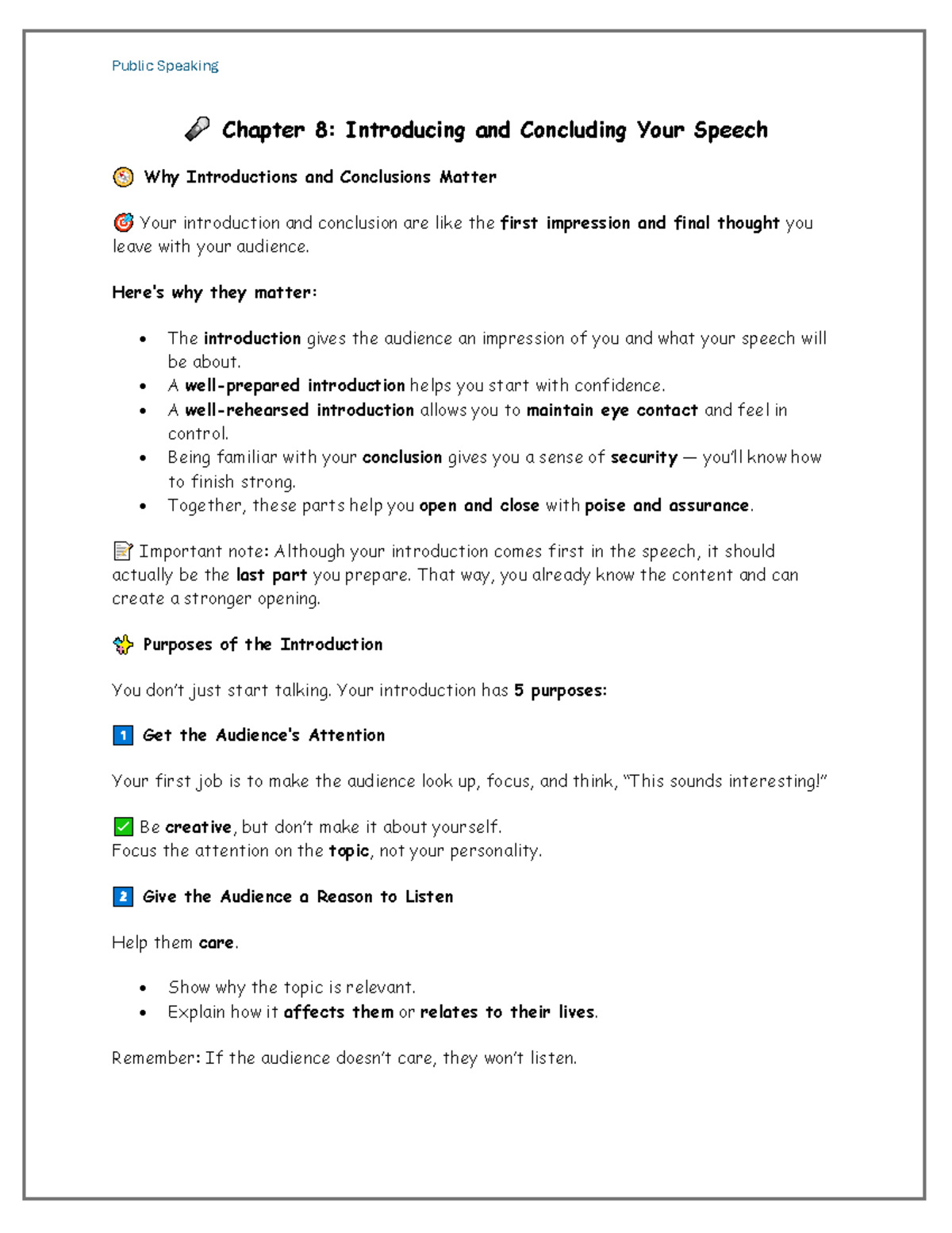 Public Speaking - Chapter 8: Crafting Effective Introductions ...