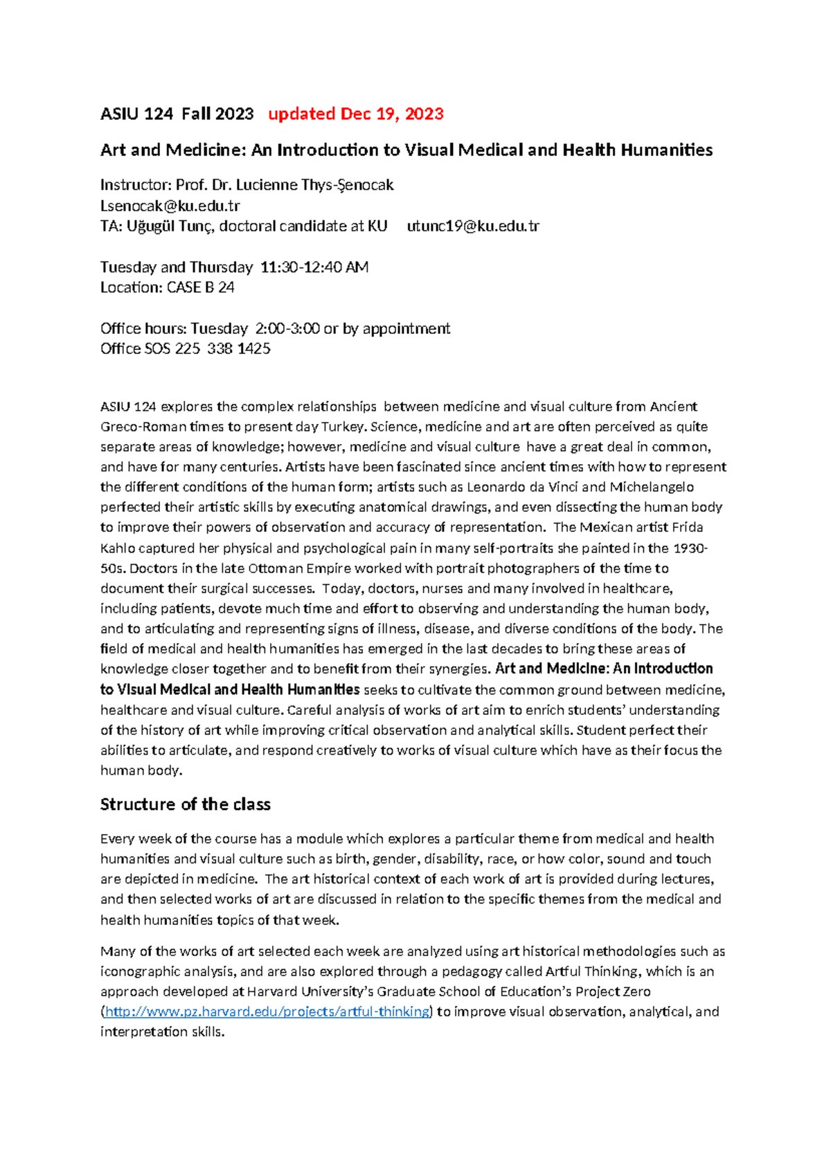 ASIU 124 updated syllabus Dec 19 2023 updated final version with final ...