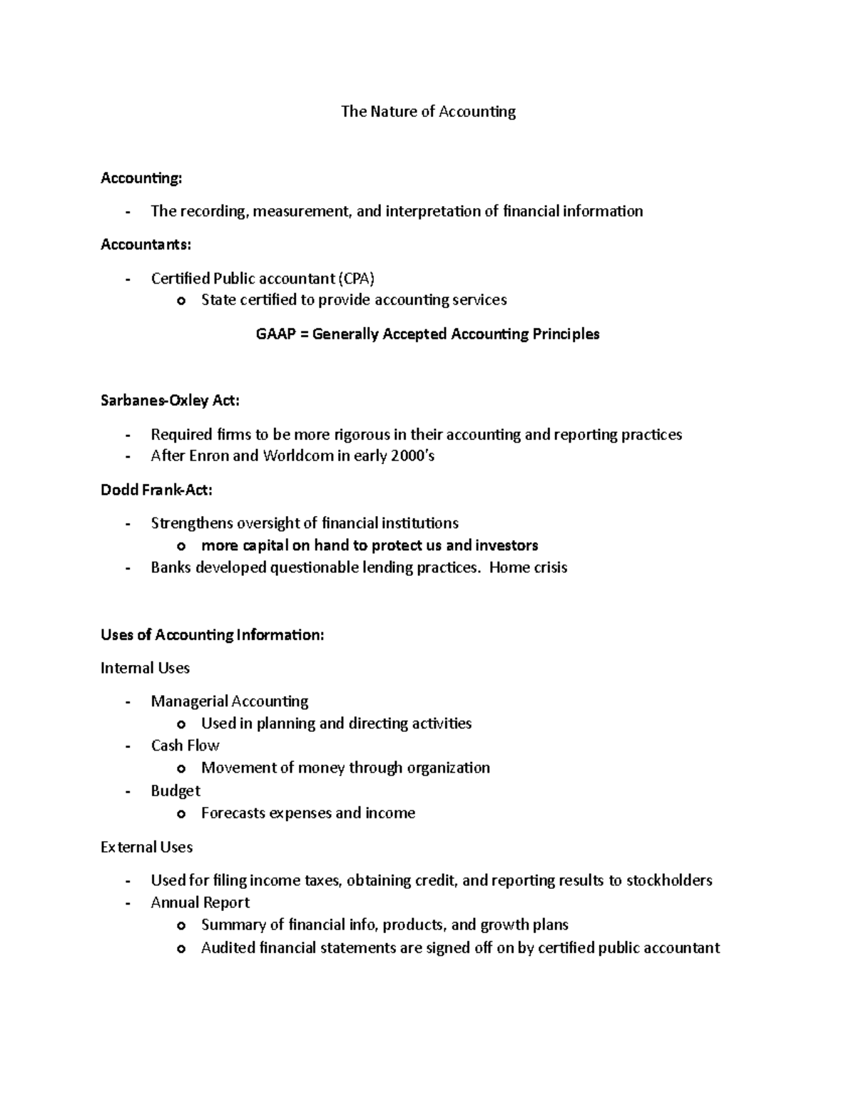 Chapter 14 Accounting - Lecture with Cheryl Larabee notes - The Nature ...