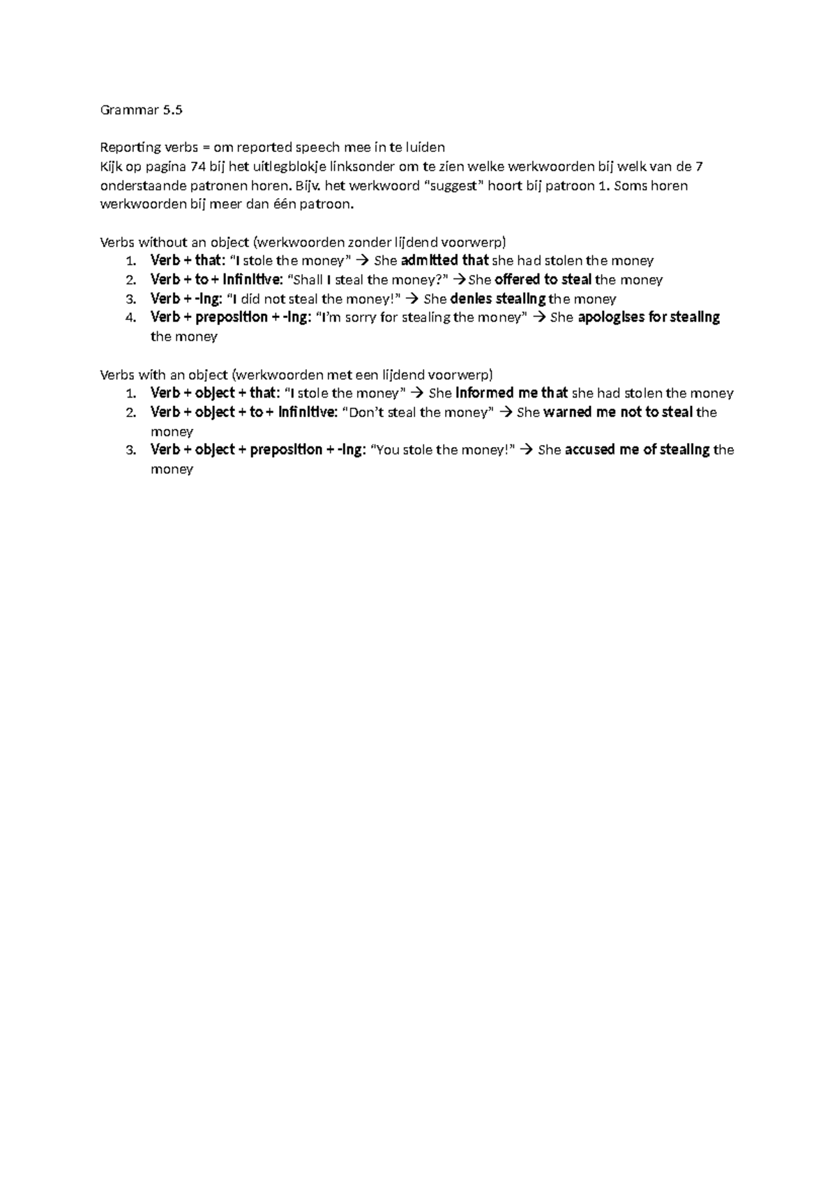 Grammar 5.5: Reporting Verbs in Reported Speech - Studeersnel