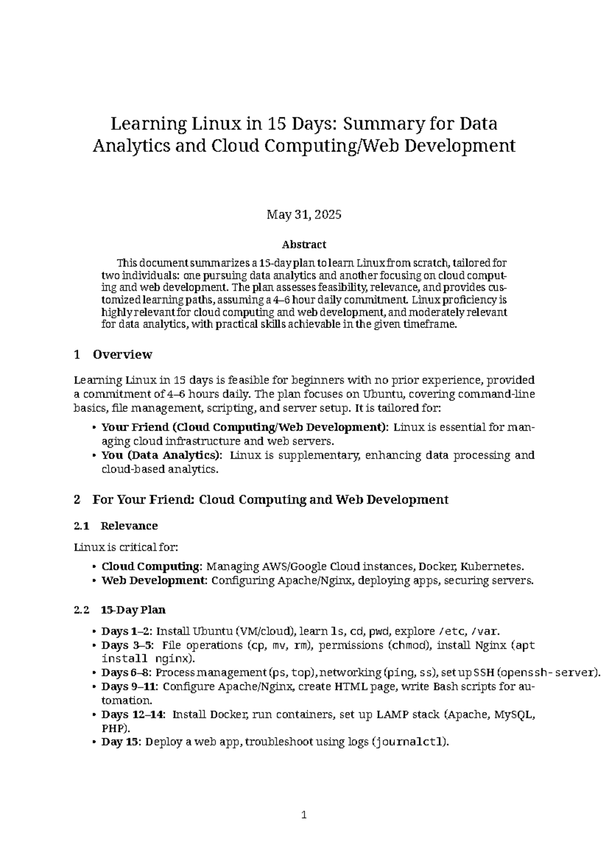Learning Linux in 15 Days: A Guide for Data Analytics & Cloud Dev - Studocu