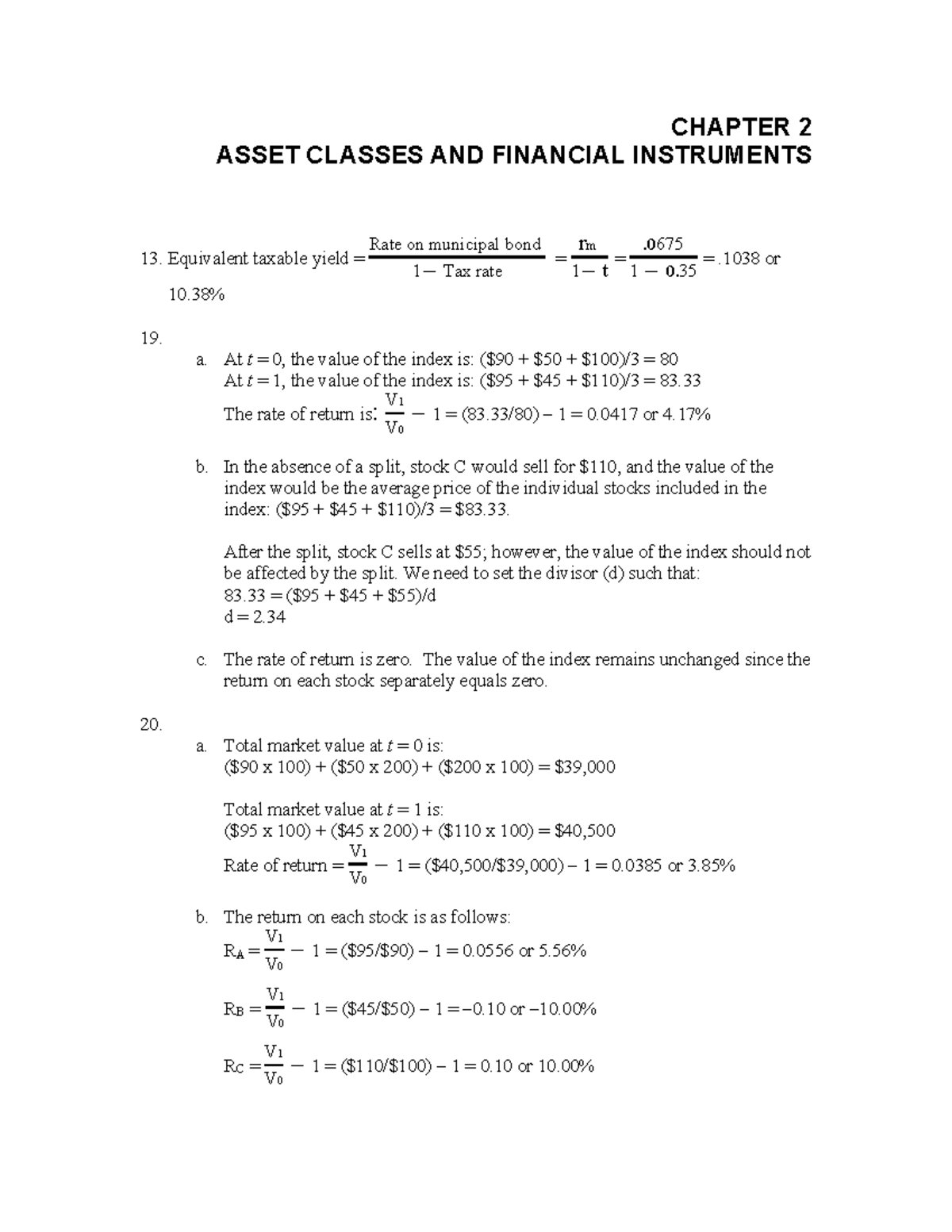 Problem Sets Ch2: Solutions on Asset Classes & Financial Instruments ...