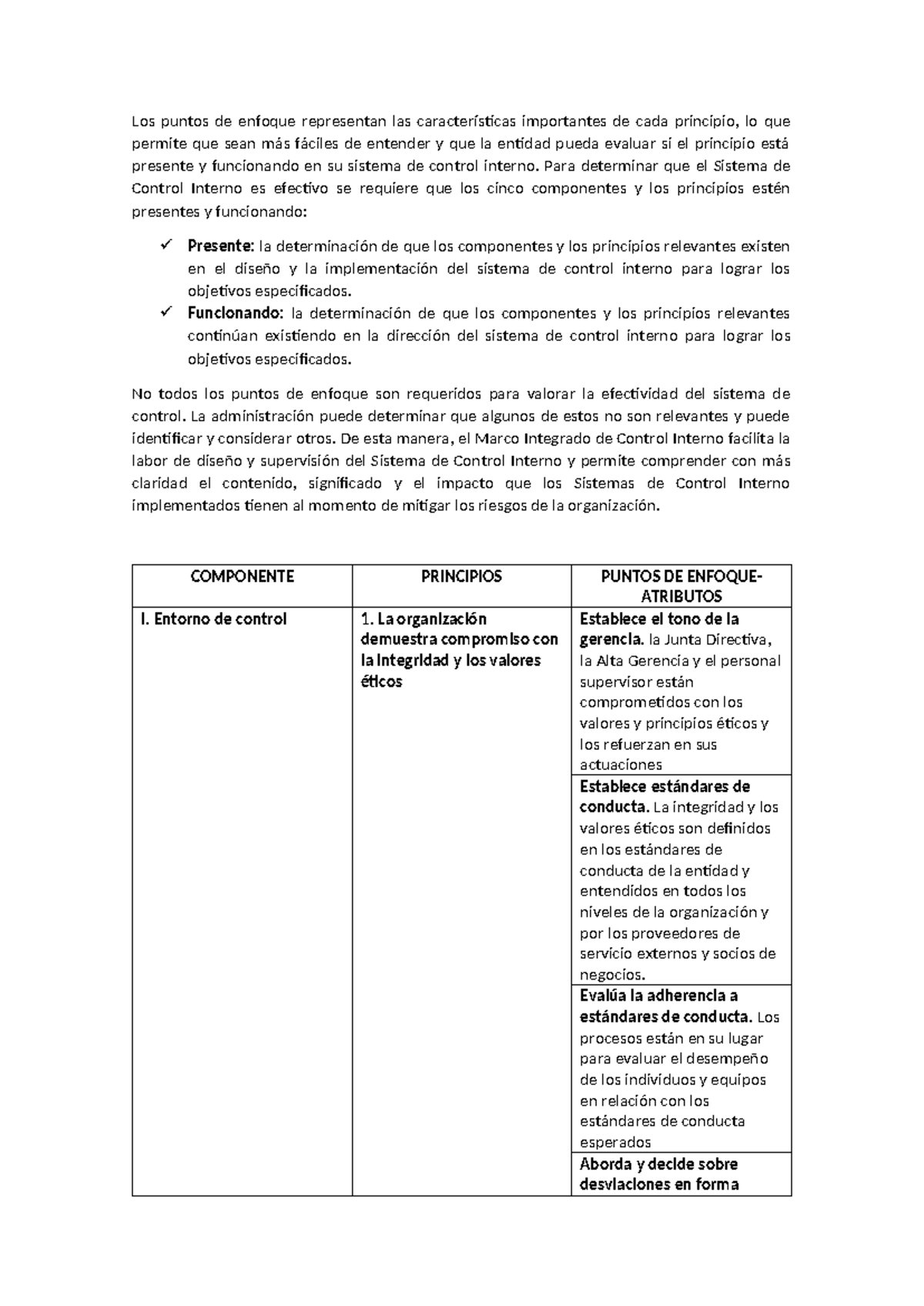 Puntos de Enfoque del Marco COSO 2013 para el Control Interno - Studocu