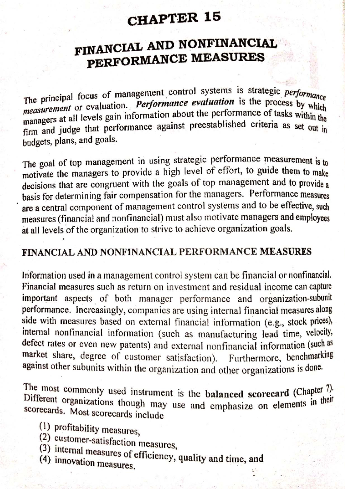 Chapter 15: Financial and Nonfinancial Performance Measures Analysis ...