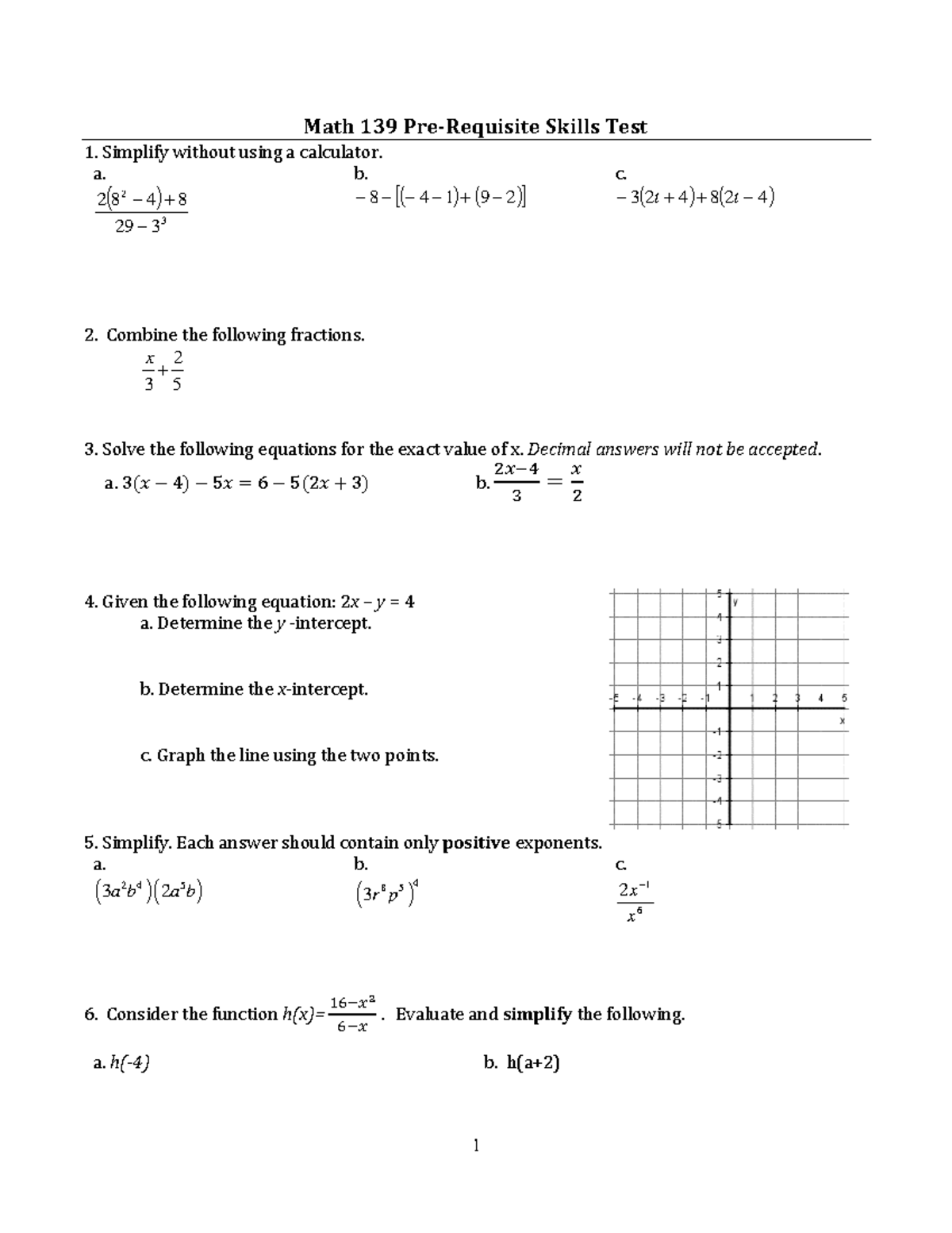 Final Math 139 Chapter Spring 2023 - Math 139 Pre-Requisite Skills Test ...