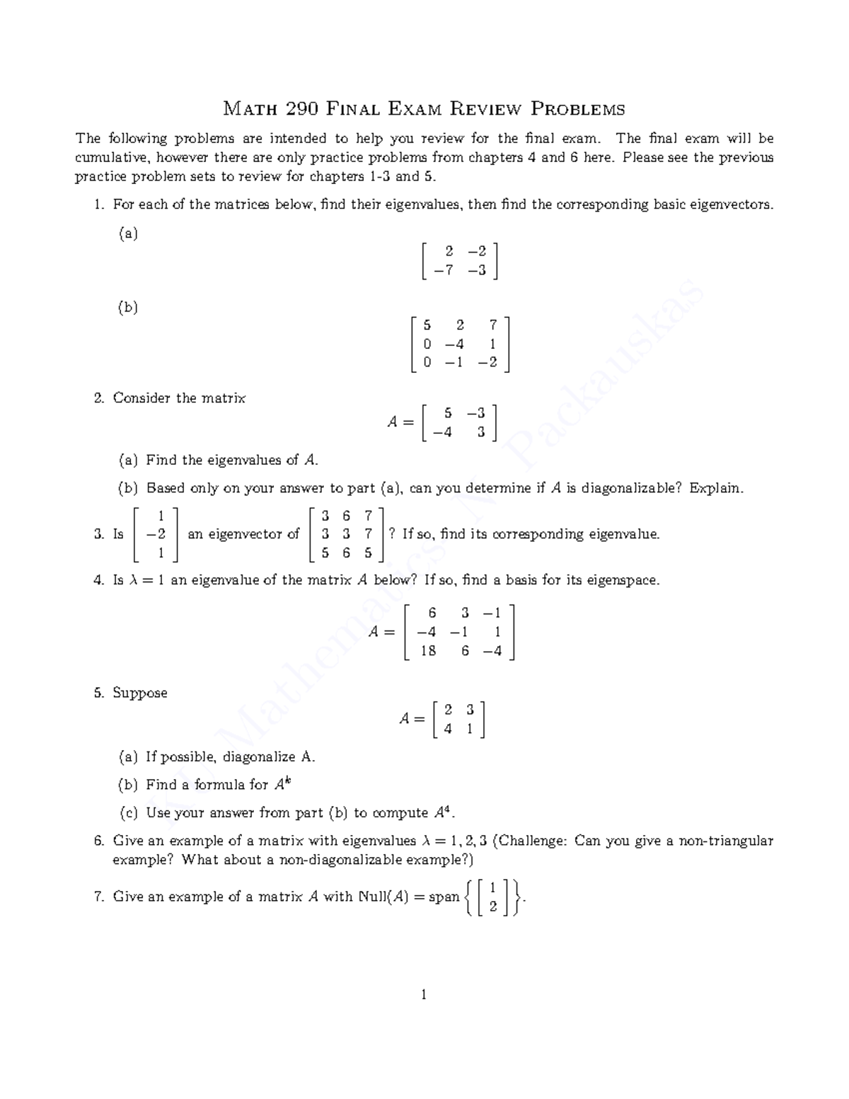 Math 290 Final Exam Review Problems - Studocu