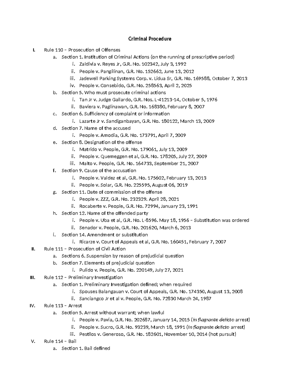 Criminal Procedure I: Key Cases and Rules Overview - Studocu