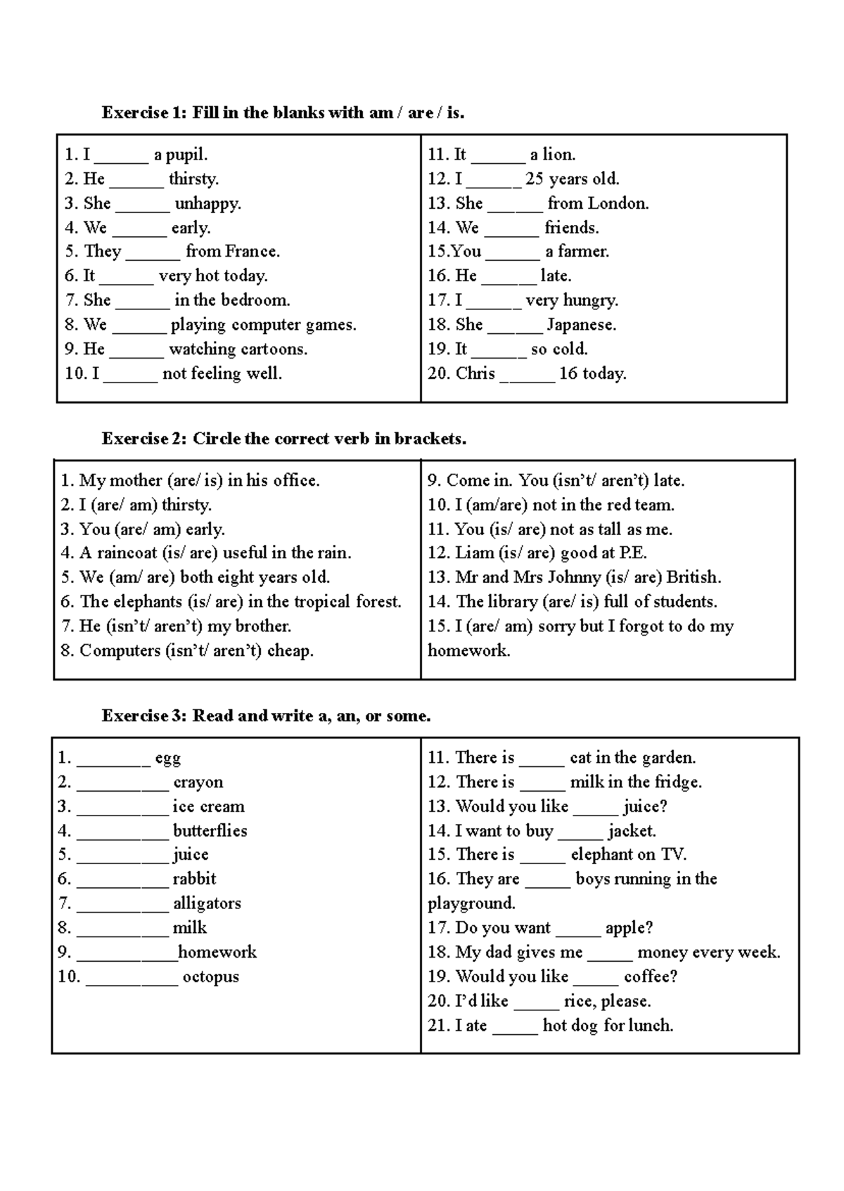 Exercise 1: Fill in the Blanks with Am, Are, Is - Đề 1 1 - Reading ...