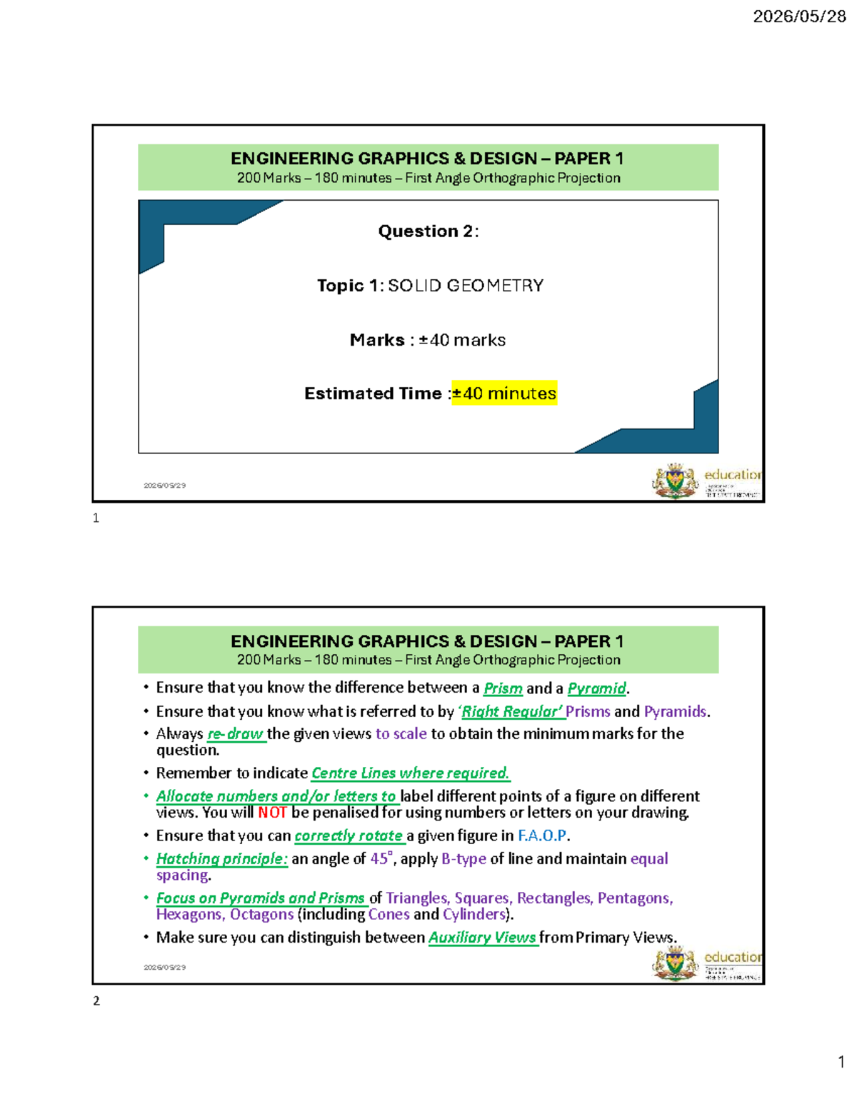 ENGR GRAPHICS DESIGN PAPER 1: SOLID GEOMETRY (200 Marks) - Studocu
