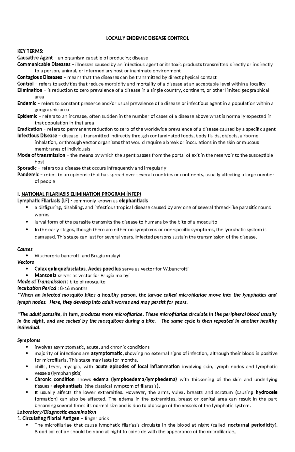 Locally Endemic Disease Control: Key Terms and Programs Overview - Studocu