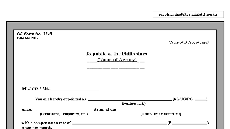 CS Form No. Revised 2017: Appointment Summary for Agencies - Studocu