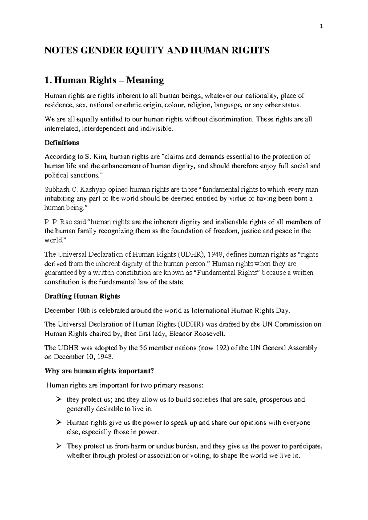 Gender Equity & Human Rights Notes: Key Topics Overview - Studocu