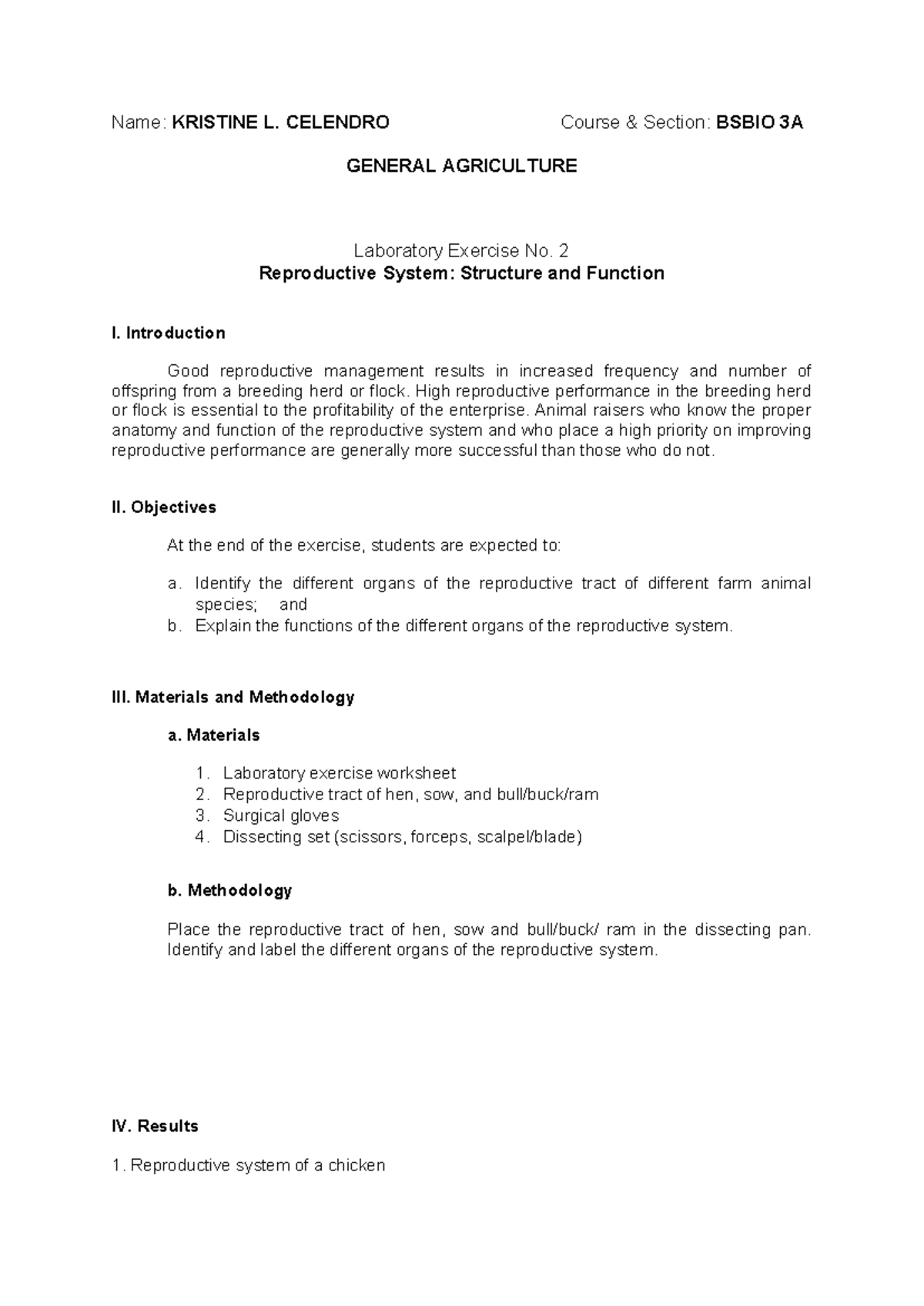 Lab - Gen Agri - Name: KRISTINE L. CELENDRO Course & Section: BSBIO 3A ...