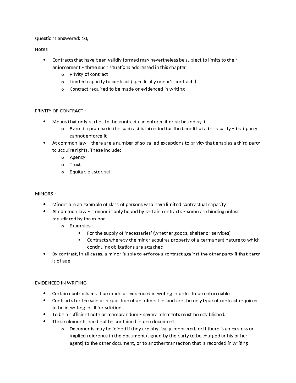 Chapter 2 Q&A Notes - Questions answered: 10, Notes Contracts that have ...