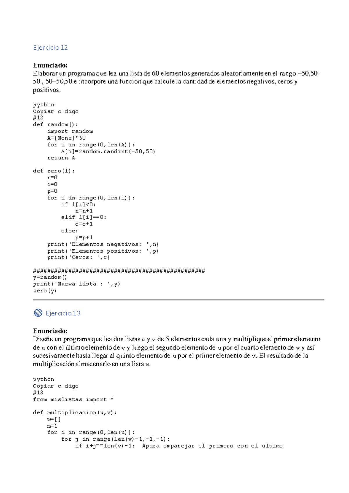 Ejercicio de 12 a 14: Programas de Listas en Python - Studocu