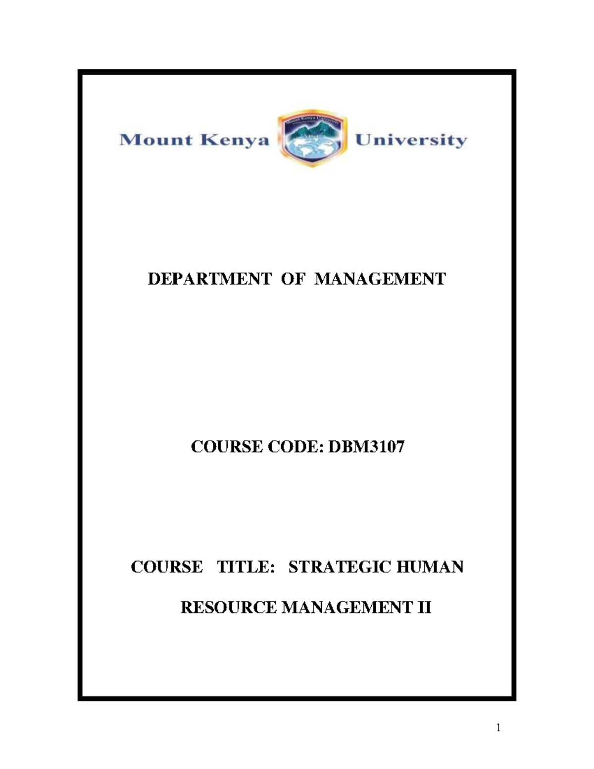 DBM3107 Strategic Human Resource Management II Course Outline - Studocu