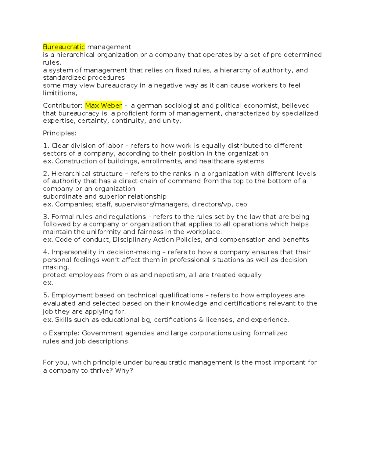 Bureaucratic Management Principles: A Study on Organizational Structure ...