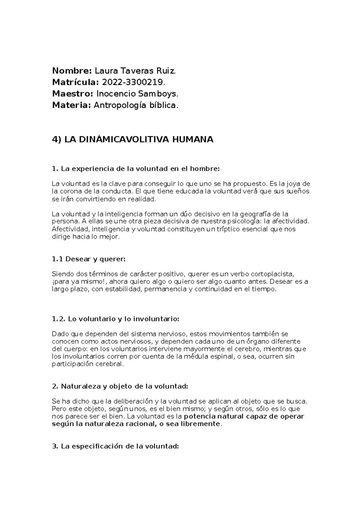 Antropología bíblica tarea - Nombre: Laura Taveras Ruiz. Matrícula ...