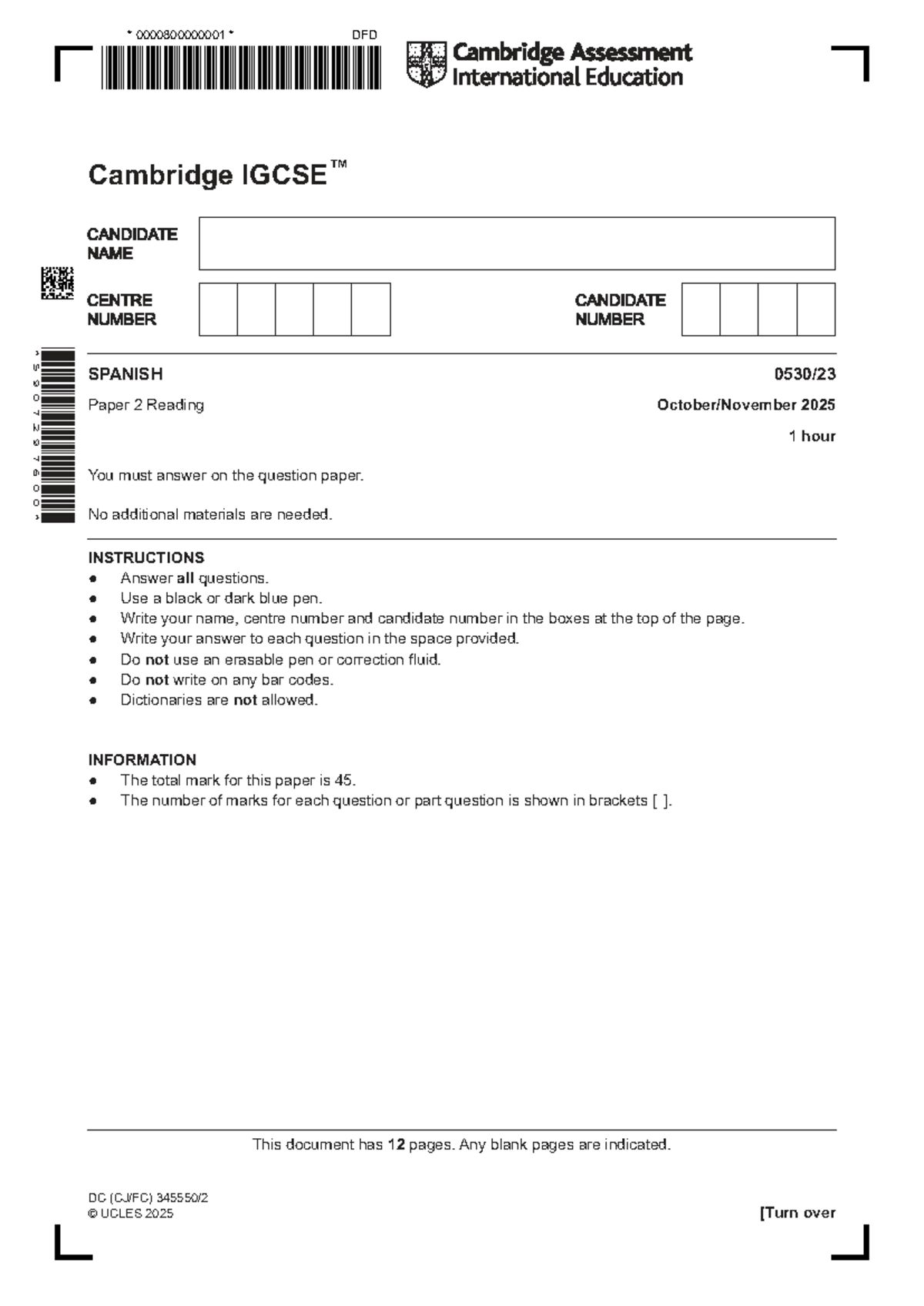 DFD 0530 W25 Paper 2 Reading Exam 2025 - Spanish Language - Studocu