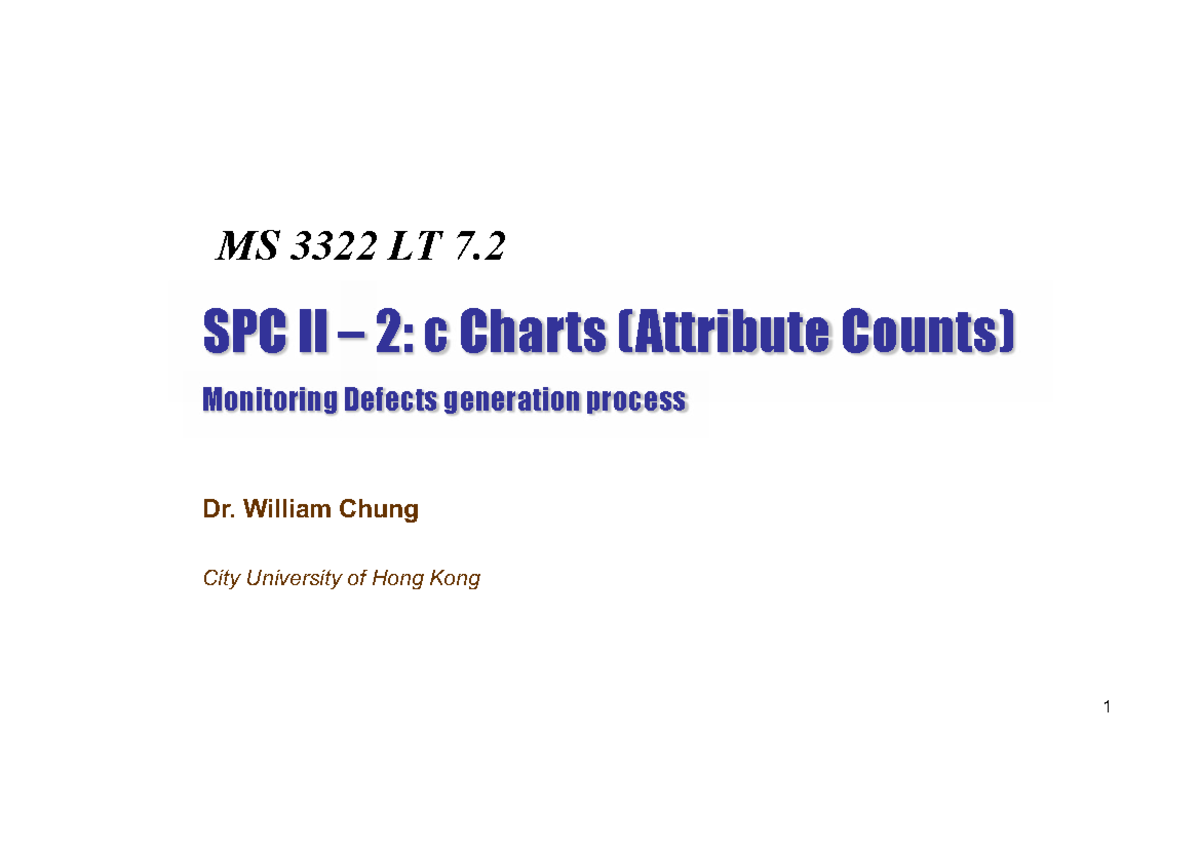 MS 3322 LT 7.2 SPC II 2: c Charts for Monitoring Defects - Studocu