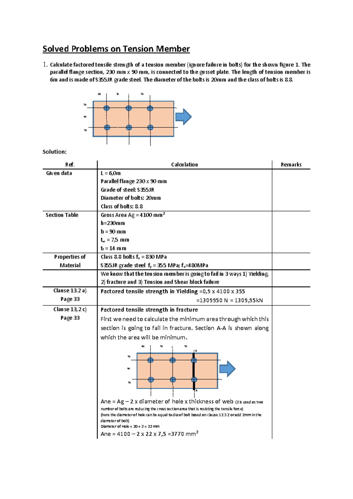 Worksheet 5: Solved Problems on Tension Member Analysis - Studocu