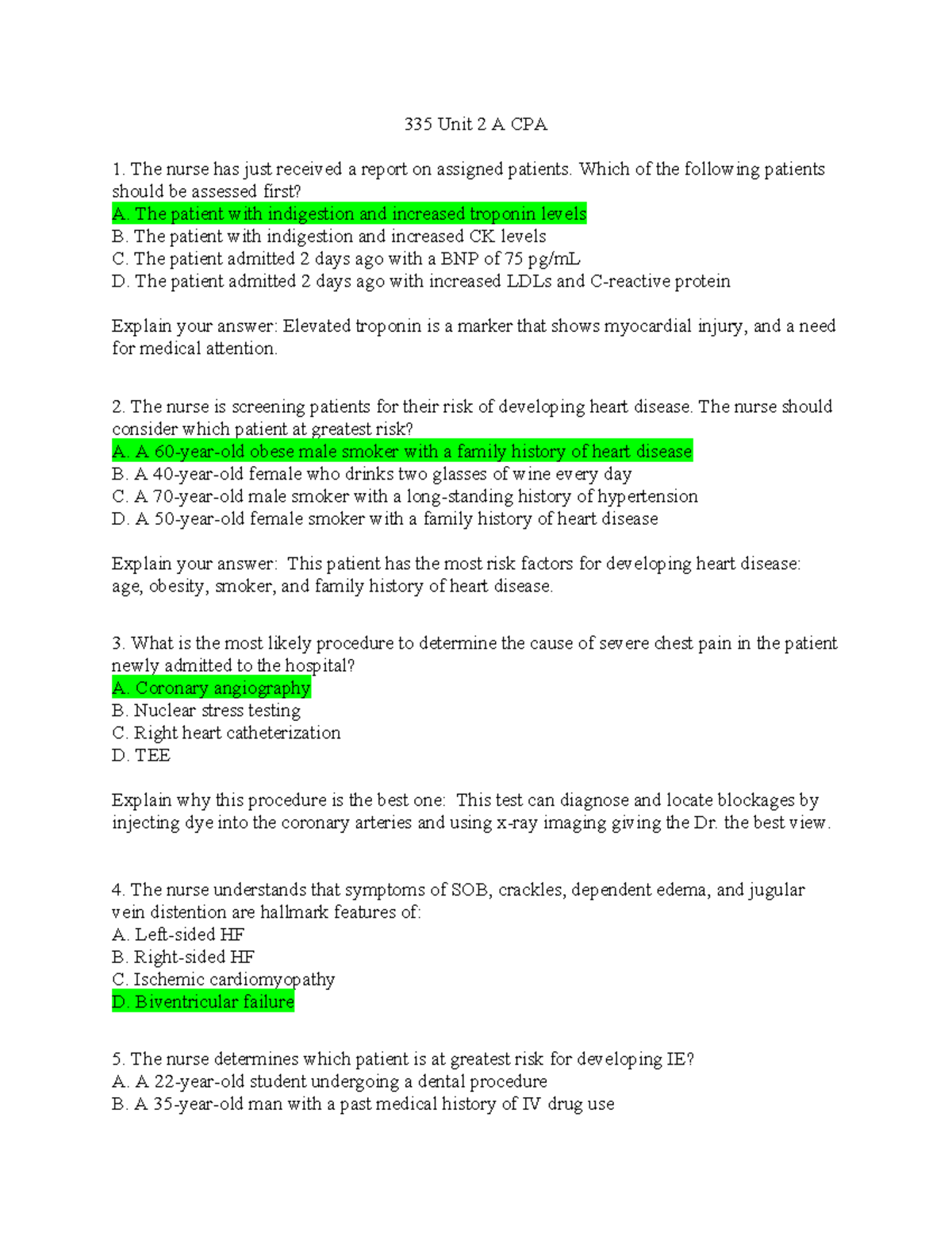 335 Unit 2 A CPA - Assignment Review and Patient Assessment Guide - Studocu