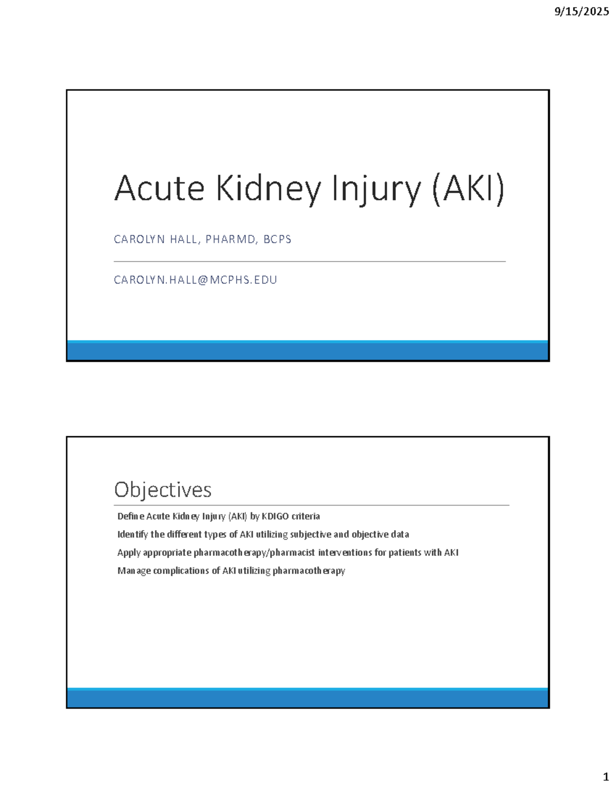 AKI (Acute Kidney Injury) Notes - Fall 2025 SPP - Studocu