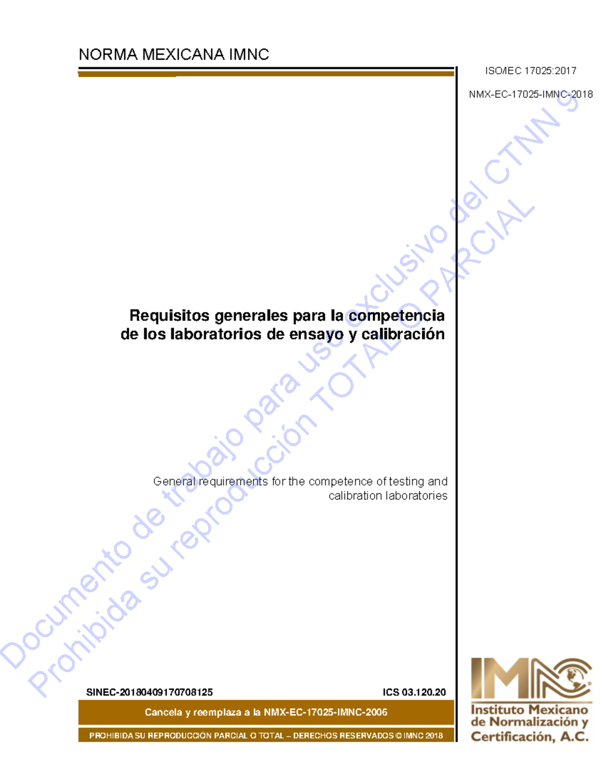 NMX-EC-17025-IMNC-2018: Requisitos para Laboratorios de Ensayo y Calibración - Document Preview