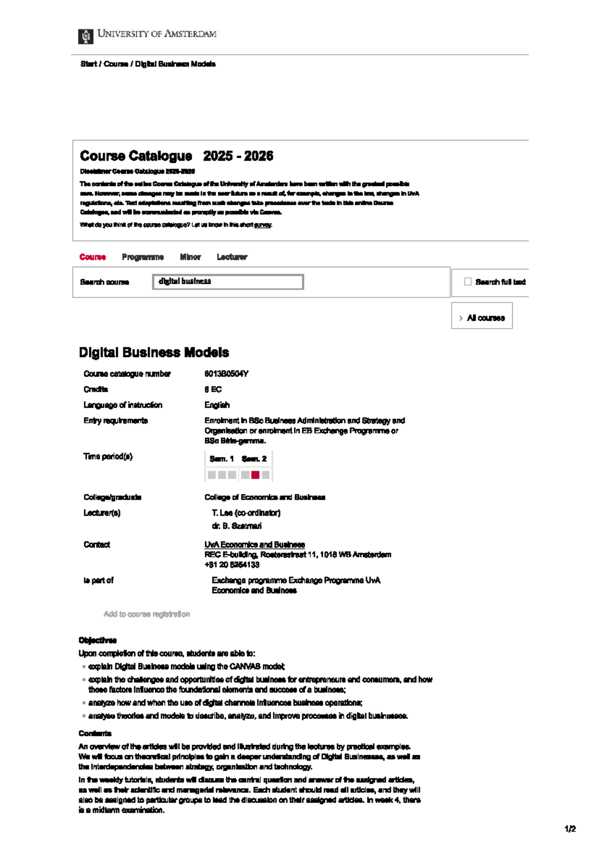 Digital Business Models Course Catalogue 2025-2026 (6013B0504Y ...