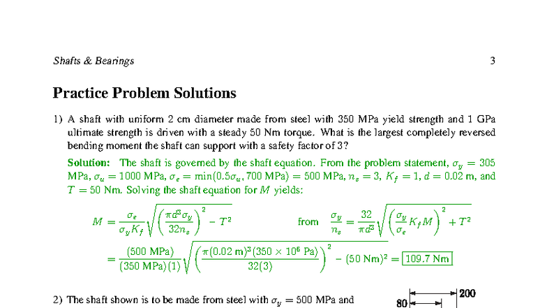 DT5 Shafts Bearings Practice Problem Solutions - Studocu
