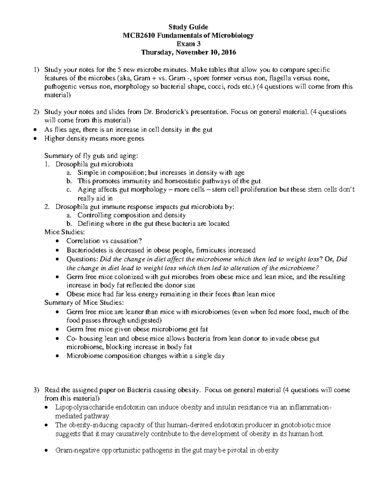 Fundamentals Of Microbiology Exam 3 Study Guide - Study Guide MCB2610 ...