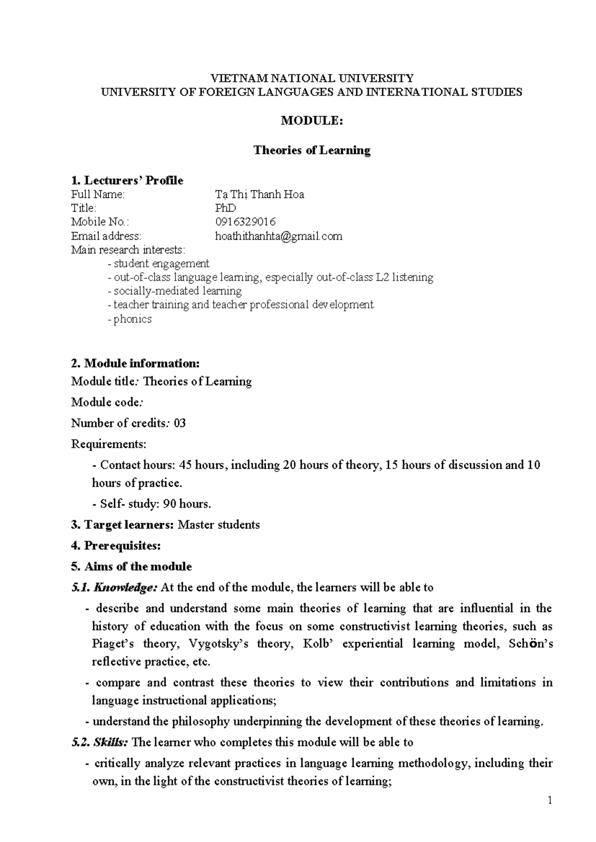 Syllabus-theory of learning English version - VIETNAM NATIONAL ...