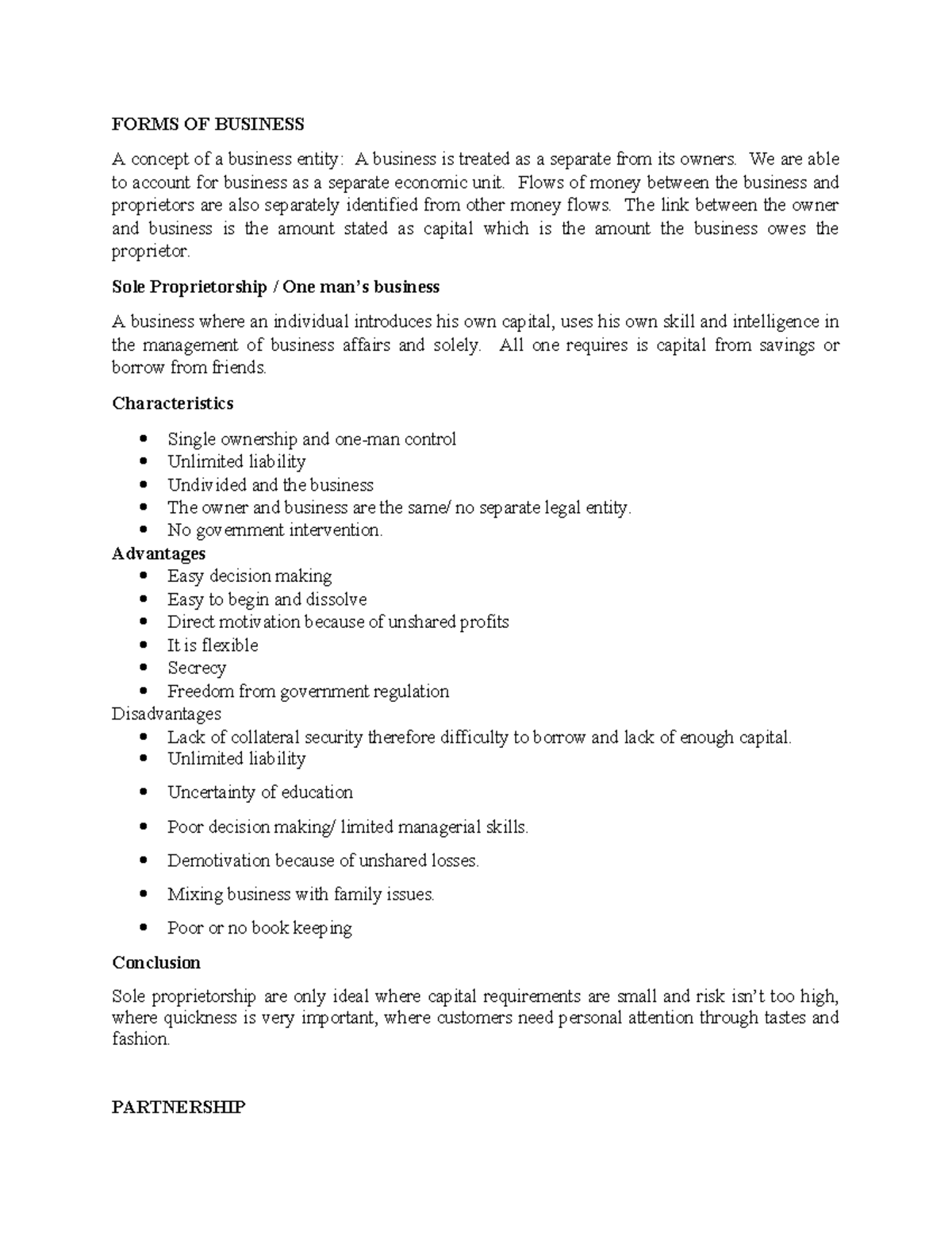 Chapter 2.0: Business Forms - Sole Proprietorship, Partnership ...