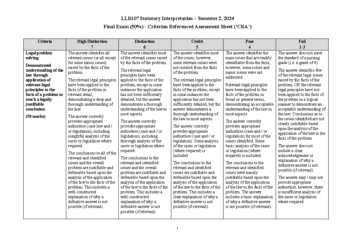 LLB107 Statutory Interpretation Final Exam CRA 2025 - Studocu