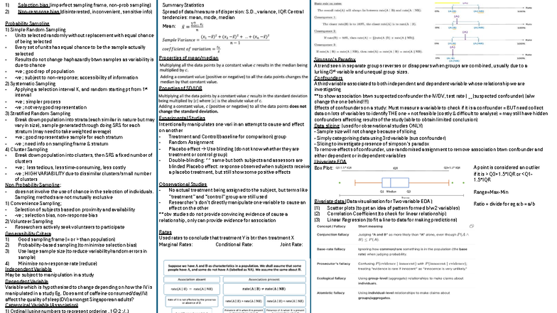 GEA1000 Cheat Sheet [Autosaved] - Selection bias (imperfect sampling ...