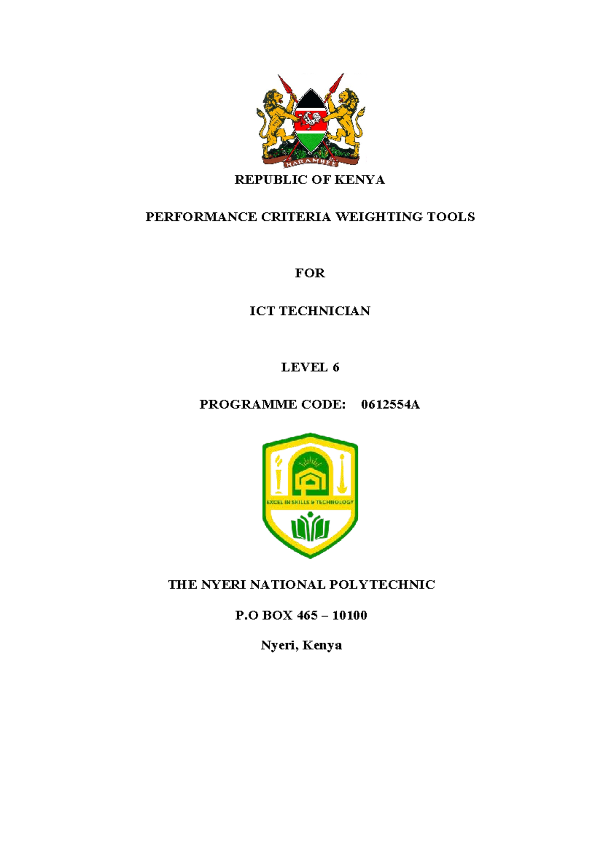 ICT Technician Level 6 Programme: Performance Criteria Weighting Tools ...