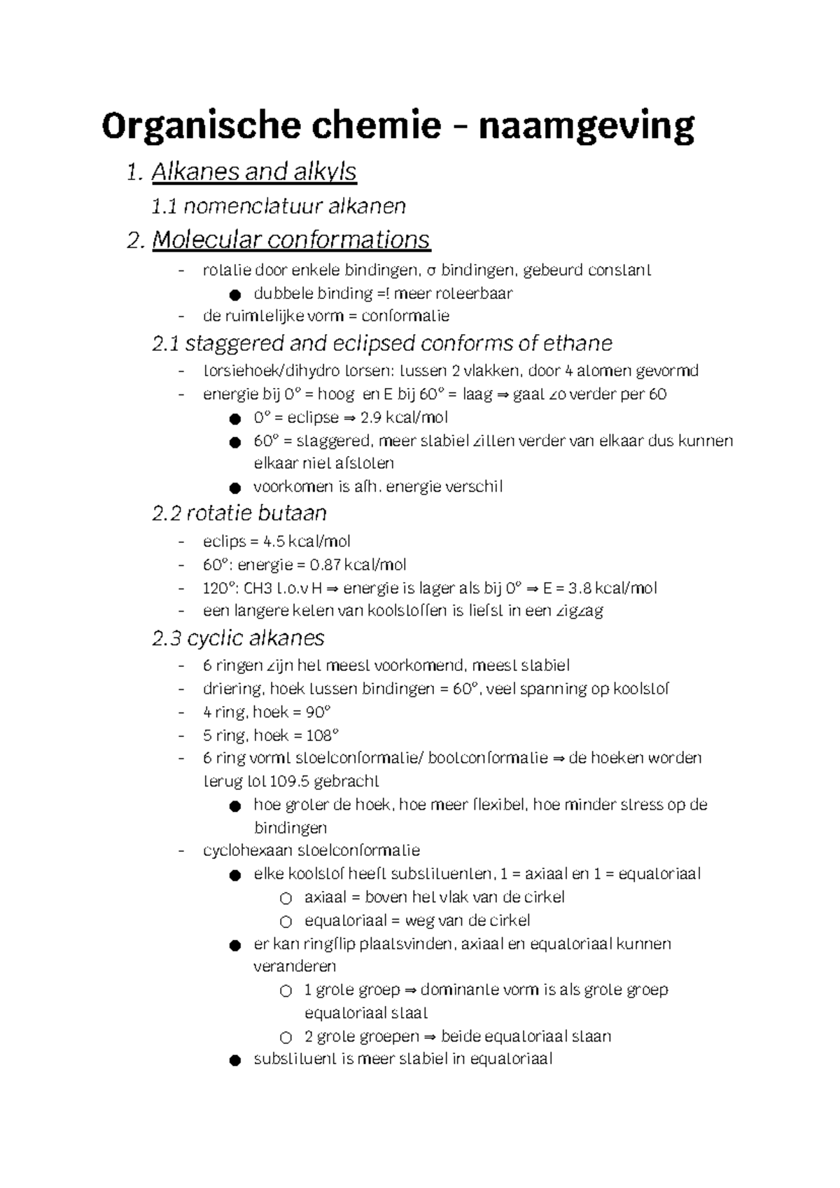 Organische Chemie - Naamgeving en Conformaties van Alkanen - Studocu