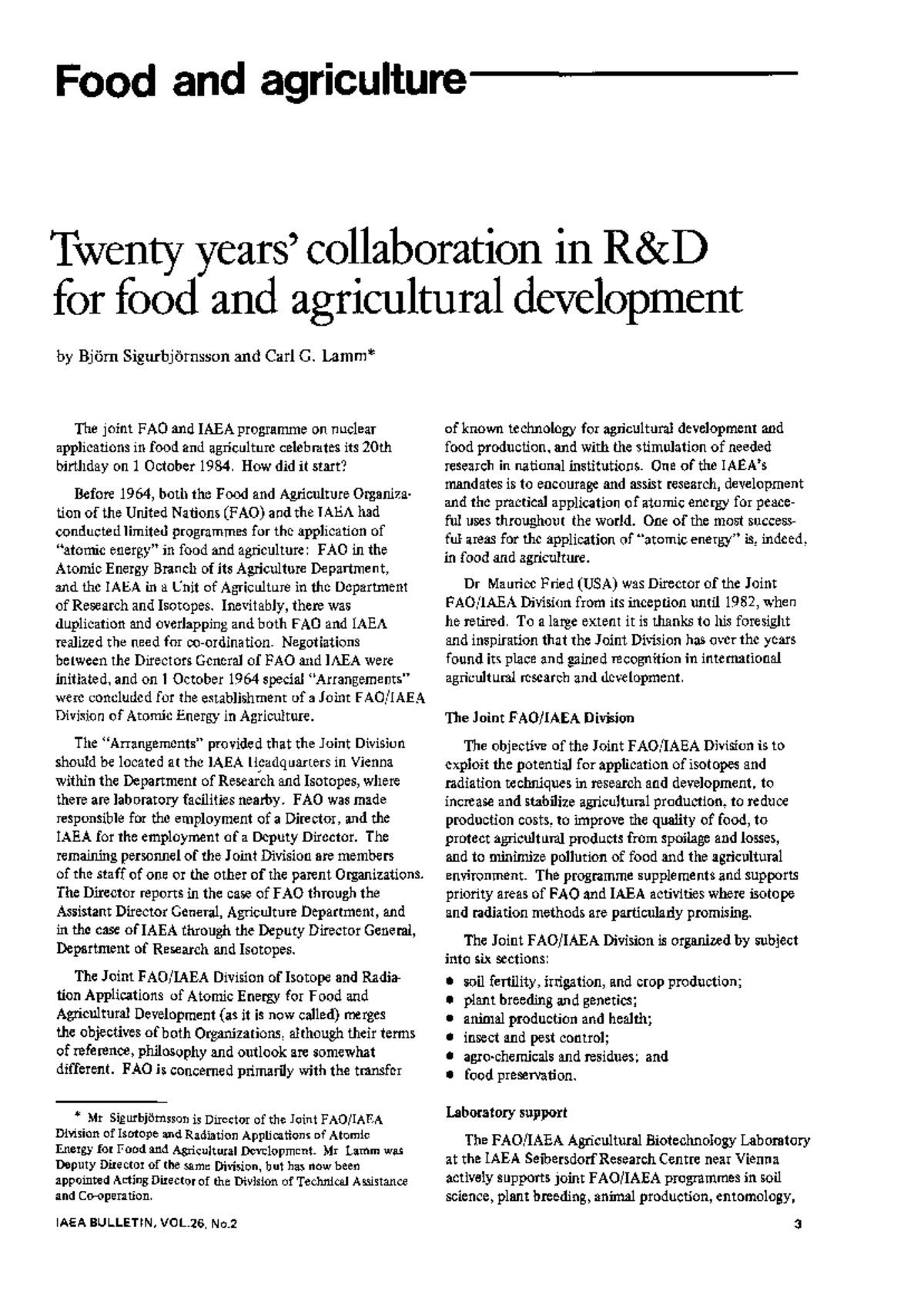 IAEA/FAO 20th Anniversary: Nuclear Applications in Food & Agriculture ...