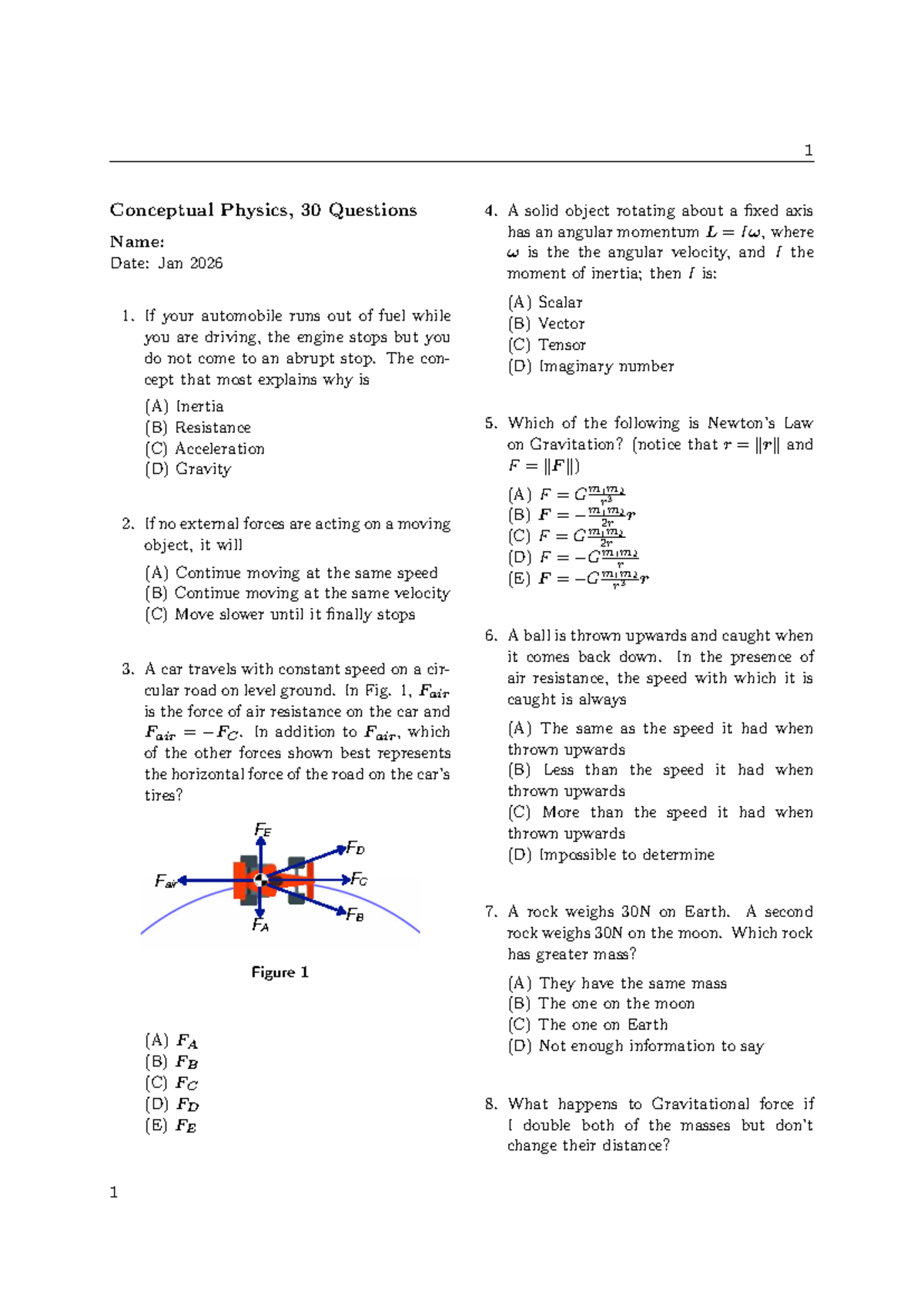 Conceptual Physics Test (CP 101) - 30 Questions - Studocu