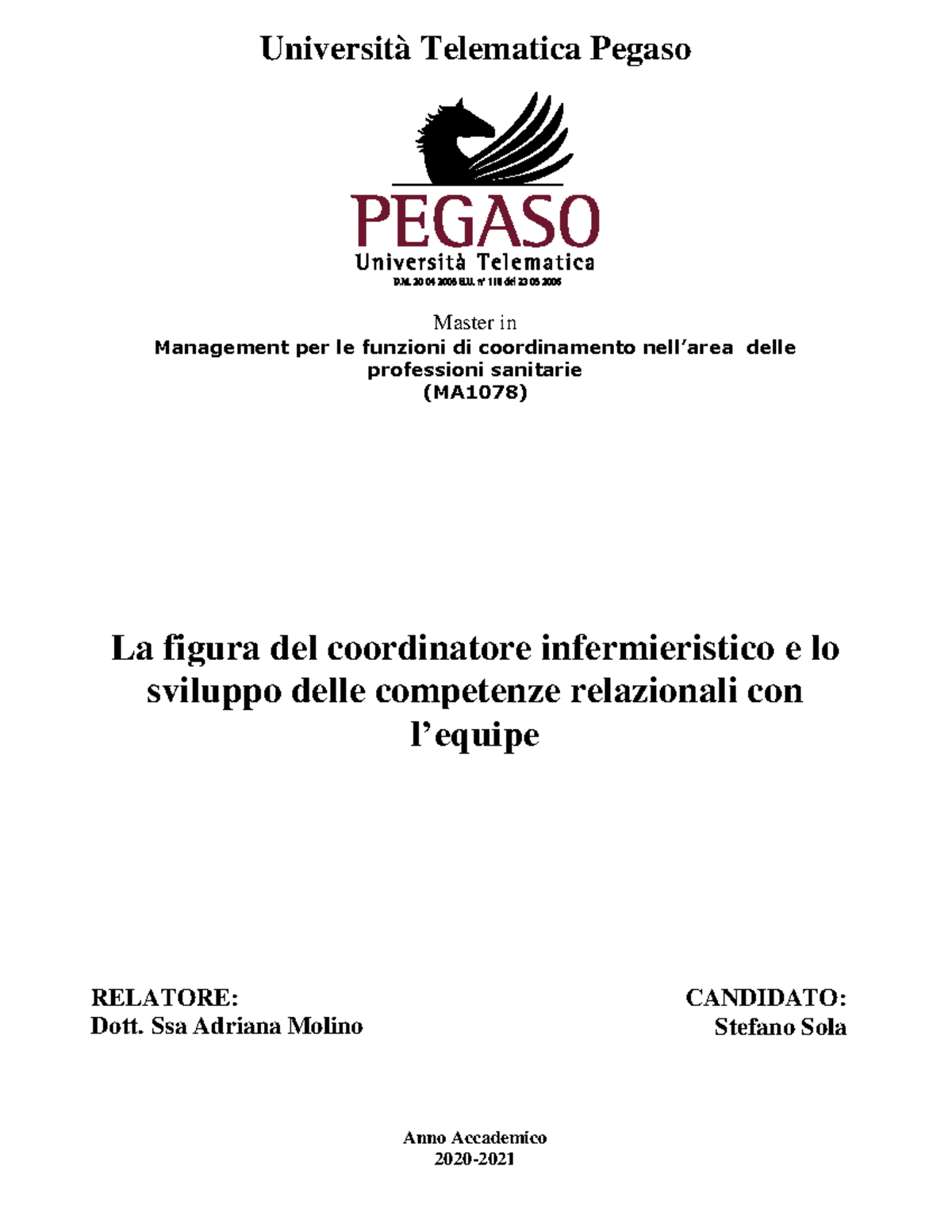 tesi master in coordinamento infermieristico