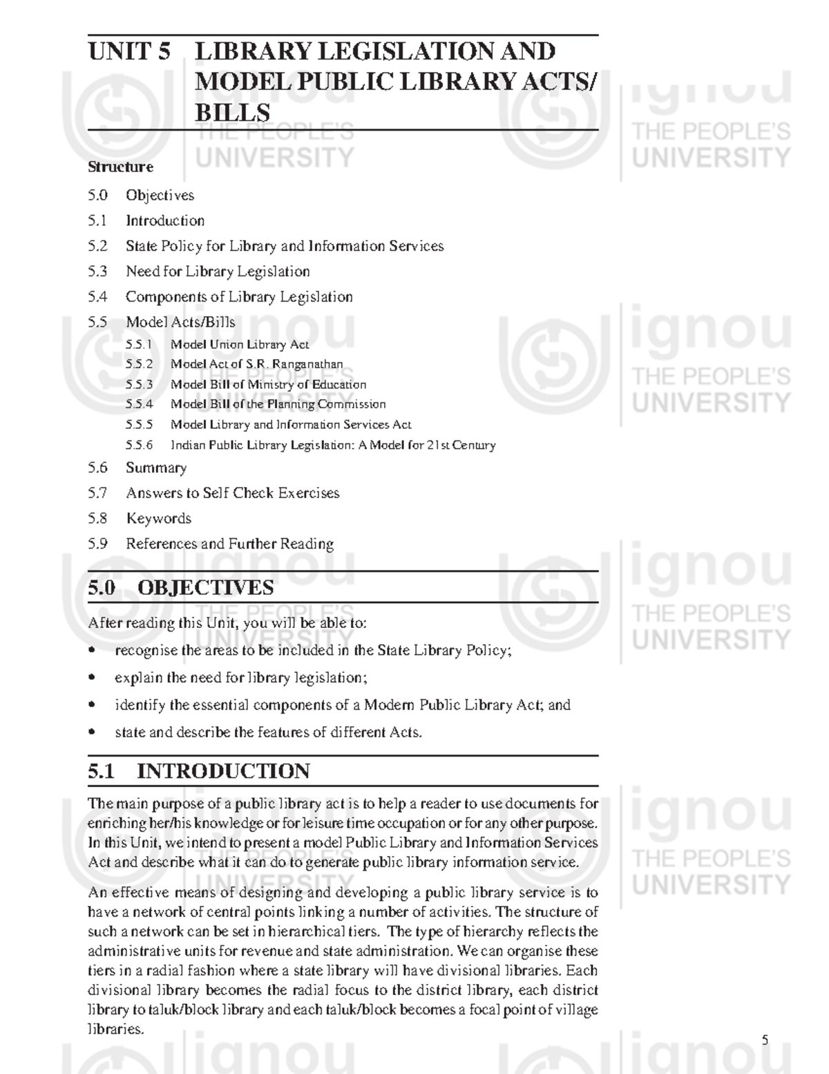 Unit 5: Library Legislation & Model Public Library Acts - IGNOU - Studocu
