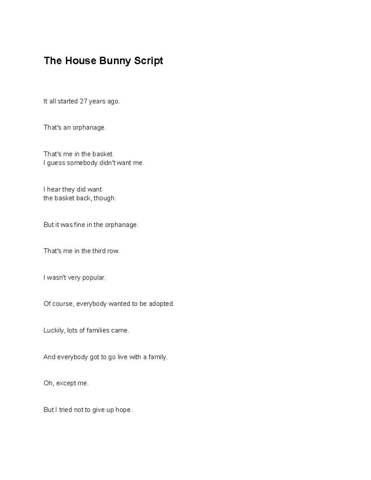 The House Bunny Working Script: A Journey of Hope and Transformation ...