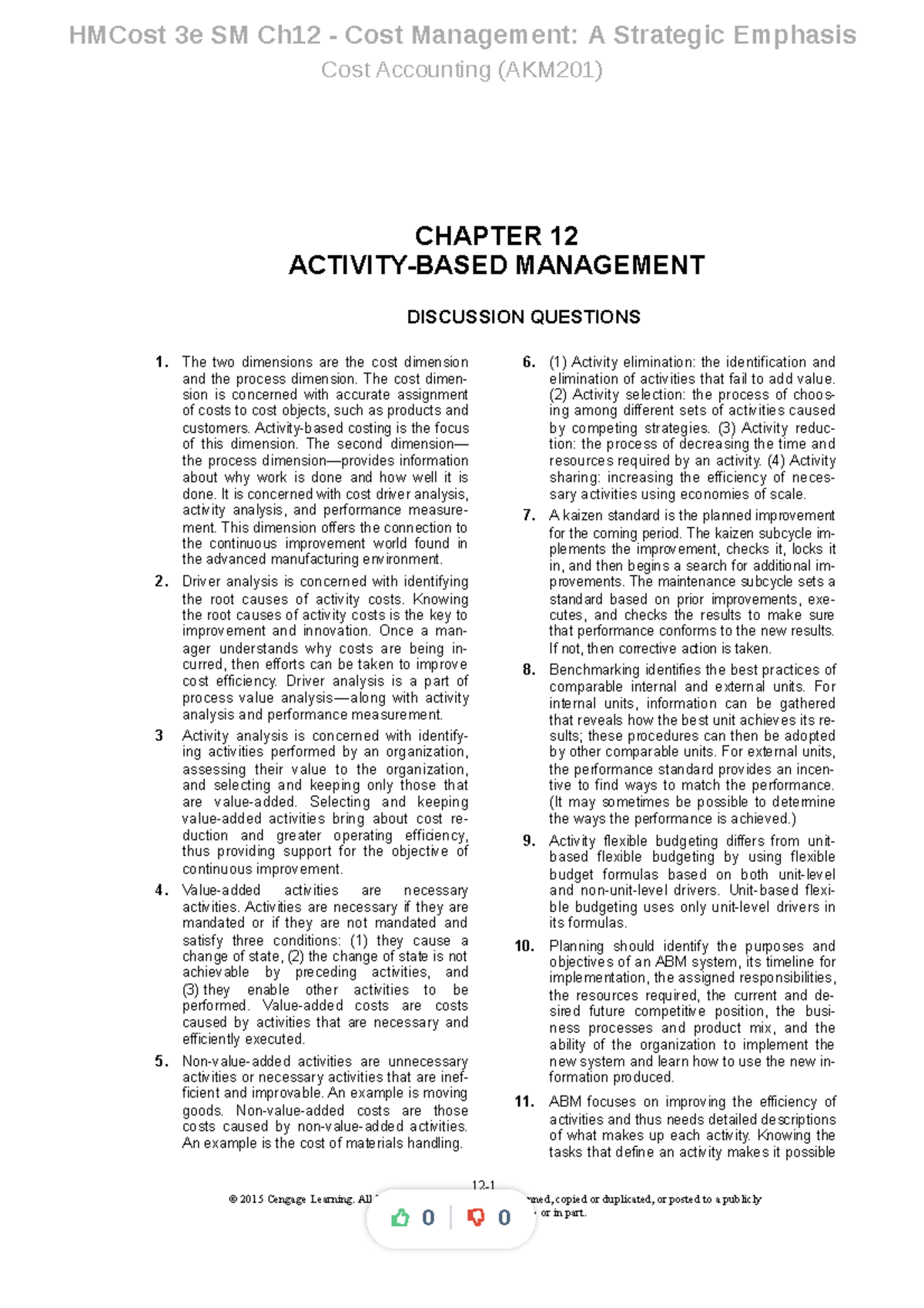 HMCost 3e SM Ch12 - Strategic Cost Management & Activity-Based Insights ...